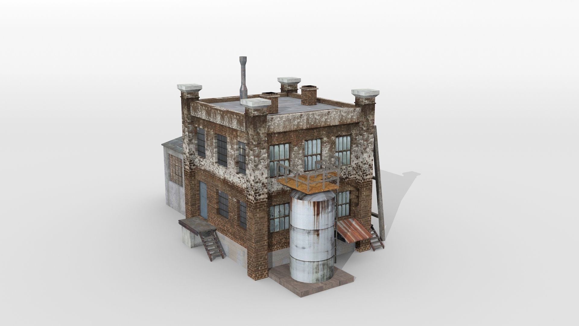 Old factory building Low-poly 3D model_2