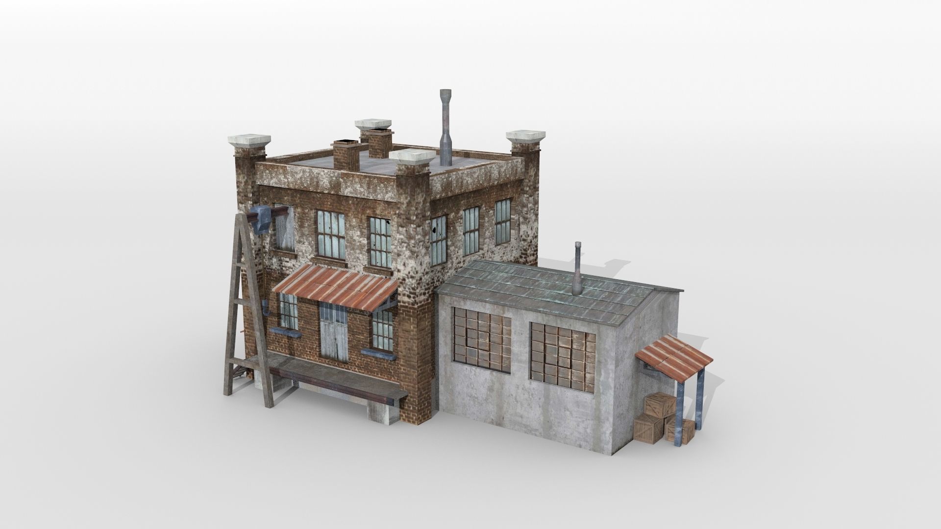 Old factory building Low-poly 3D model_5