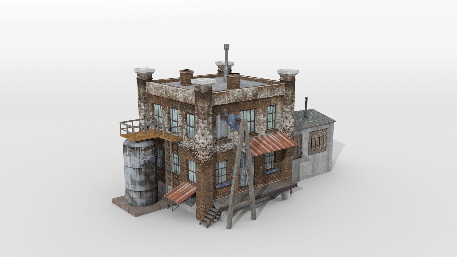 Old factory building Low-poly 3D model_1