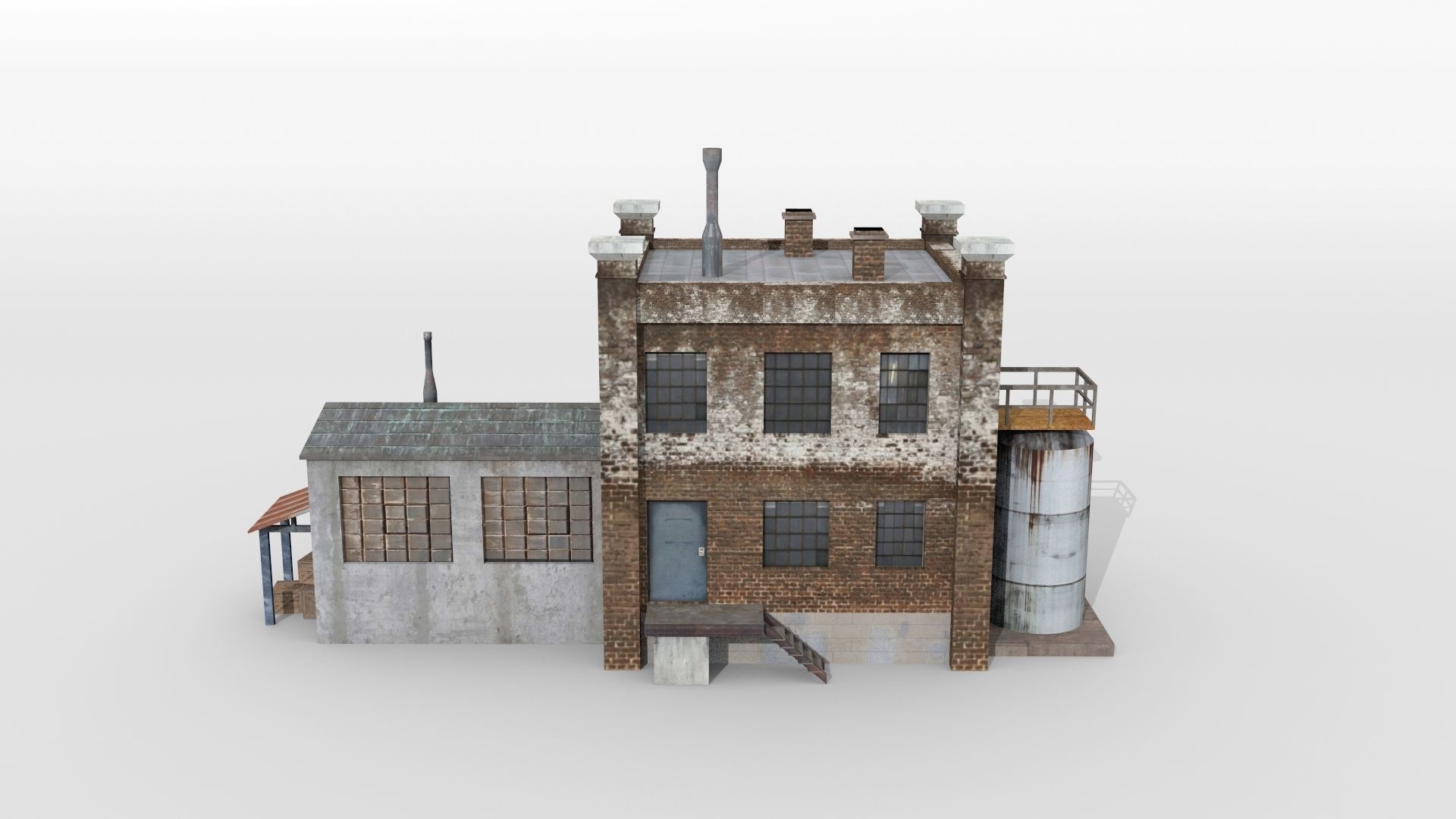 Old factory building Low-poly 3D model_4