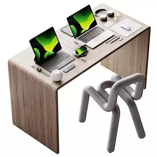 Workplace 9 desk with two laptops and chair