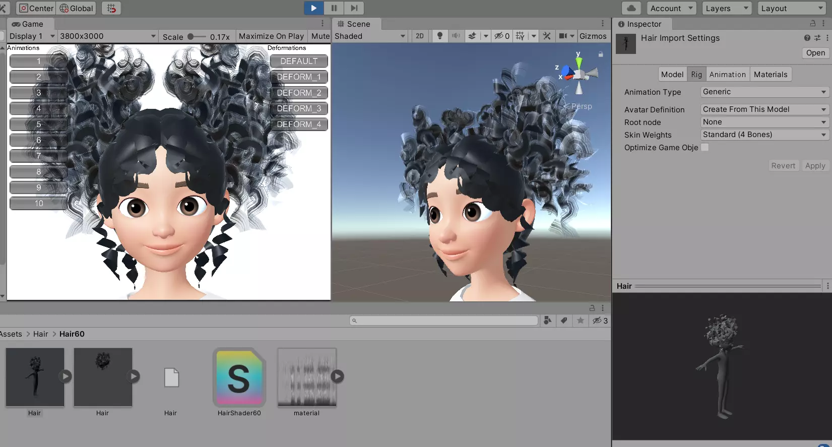 Hair 3D Model Zepeto Unity Prefab 60 Low-poly 3D model