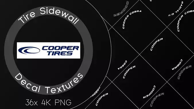 36x Cooper tire sidewall 4K PNG decals Texture