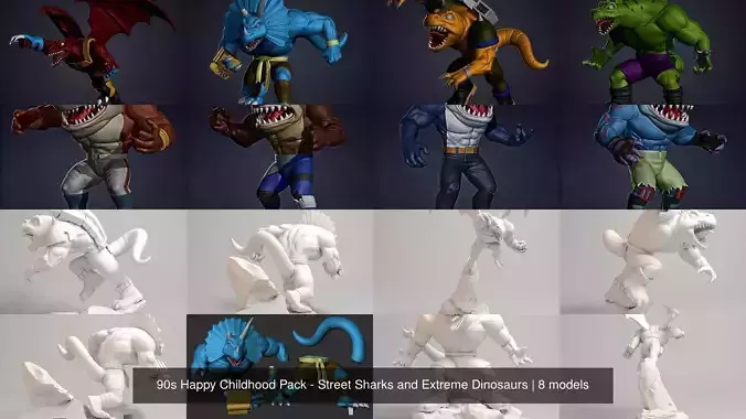 90s Happy Childhood Pack - Street Sharks and Extreme Dinosaurs 3D Model Collection