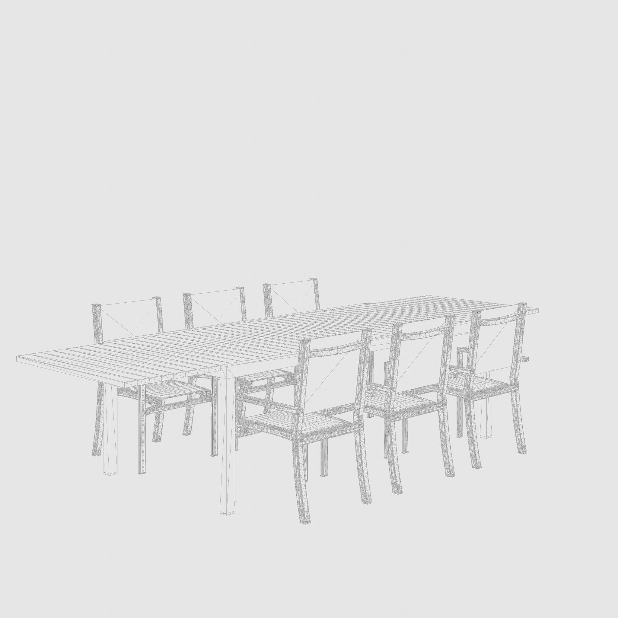 Palermo Dining Set 1 Table and 6 Chairs 3D Model Low-poly 3D model_6