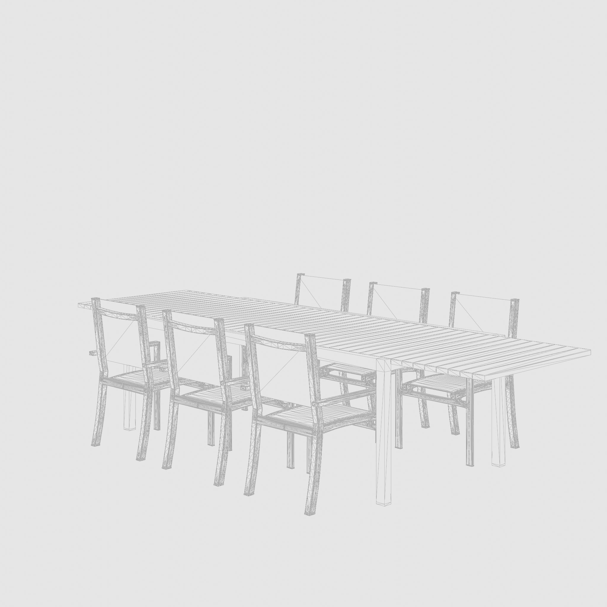 Palermo Dining Set 1 Table and 6 Chairs 3D Model Low-poly 3D model_4