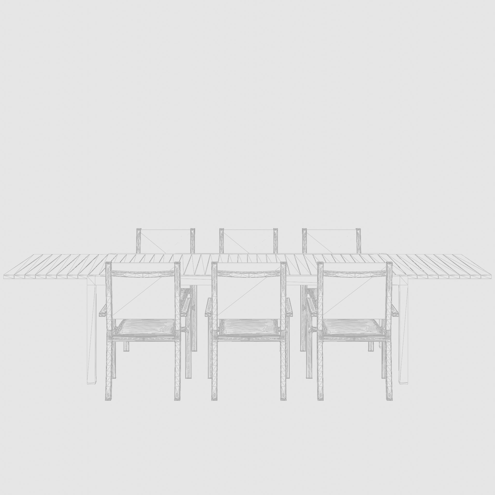 Palermo Dining Set 1 Table and 6 Chairs 3D Model Low-poly 3D model_5