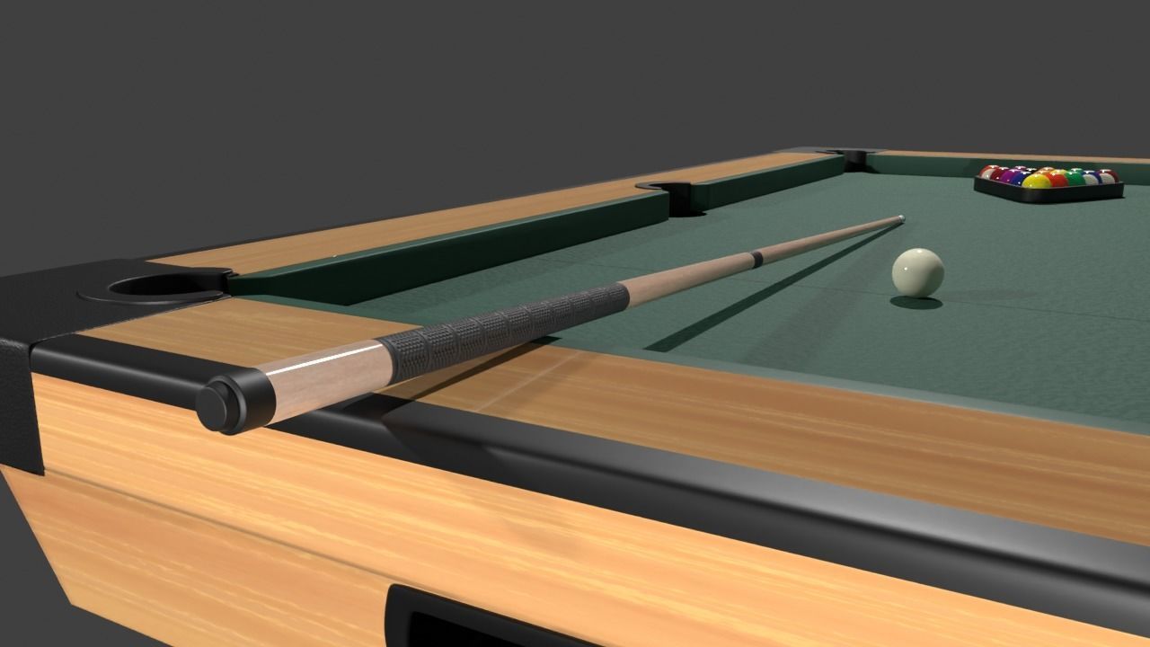 Pool Set table with cue and balls Low-poly 3D model_4