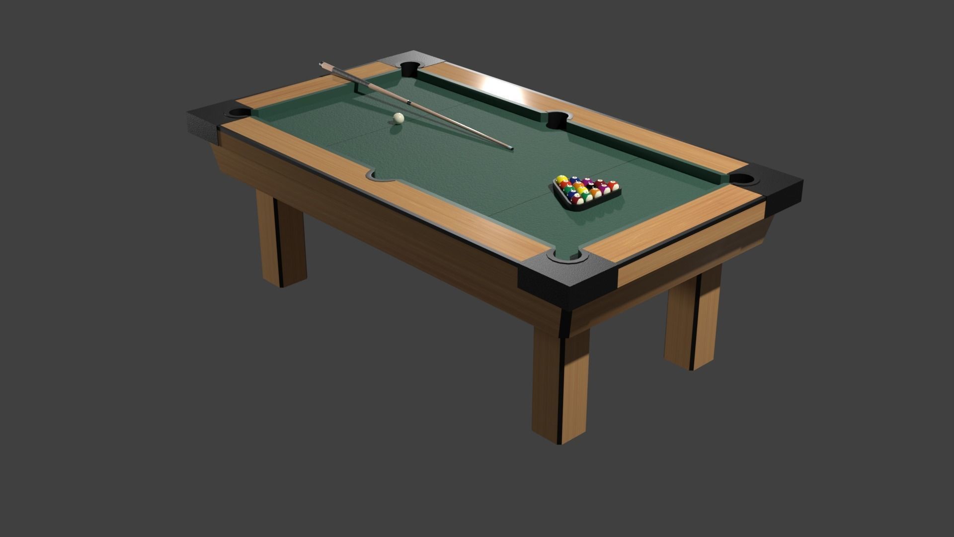 Pool Set table with cue and balls Low-poly 3D model_5