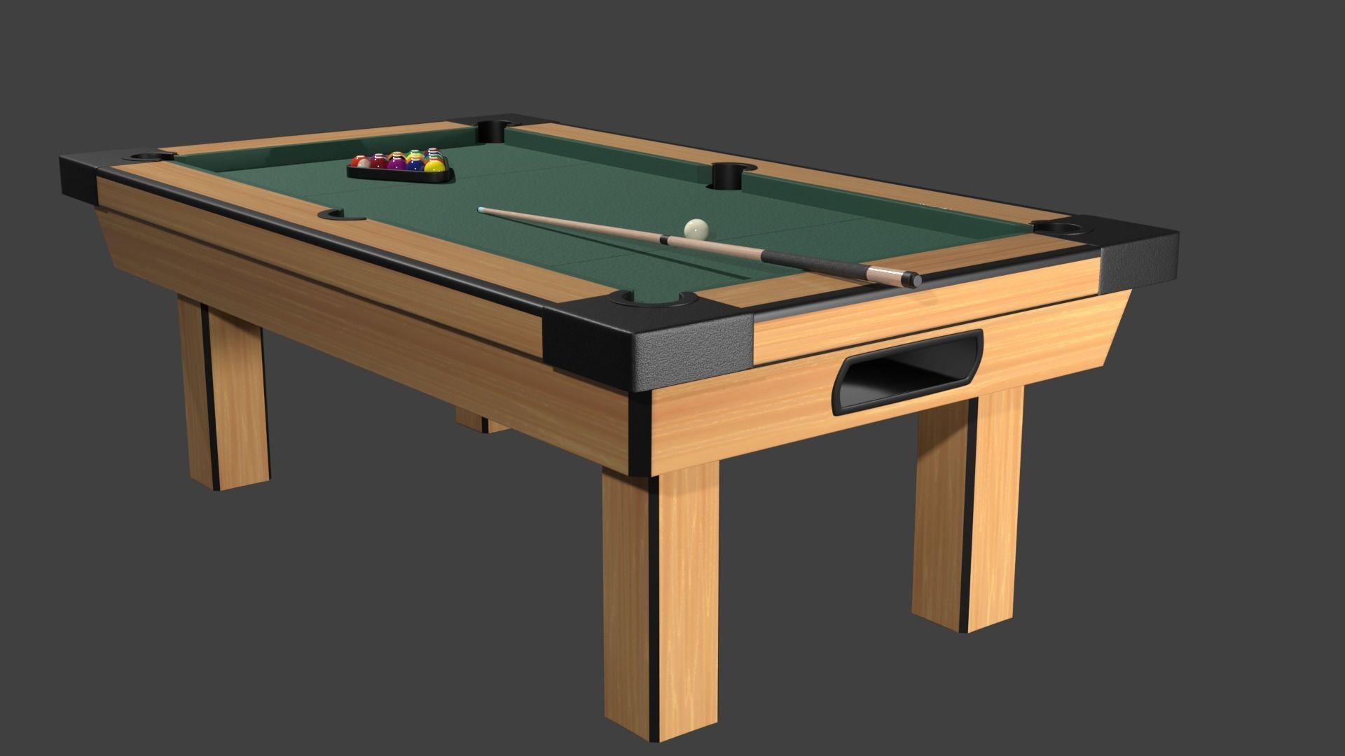 Pool Set table with cue and balls Low-poly 3D model_1