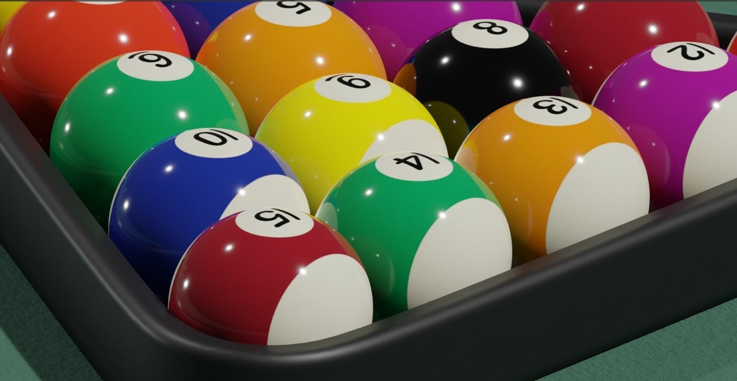 Pool Set table with cue and balls Low-poly 3D model_2