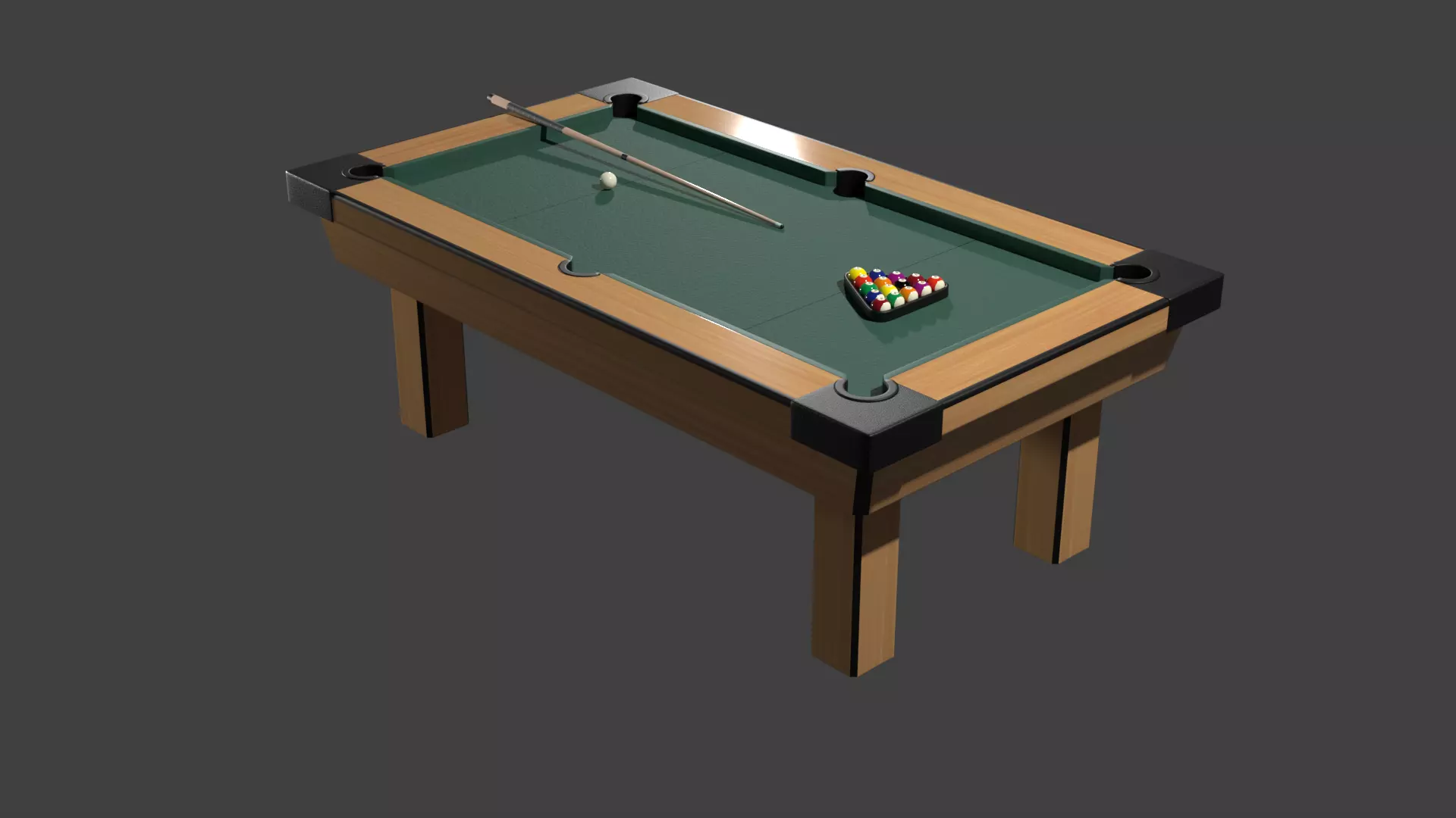 Pool Set table with cue and balls Low-poly 3D model_0