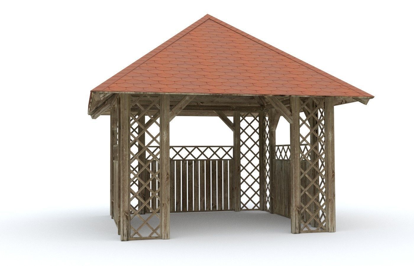 Wooden Garden Pergola Gazebo Arbor 3D model_10