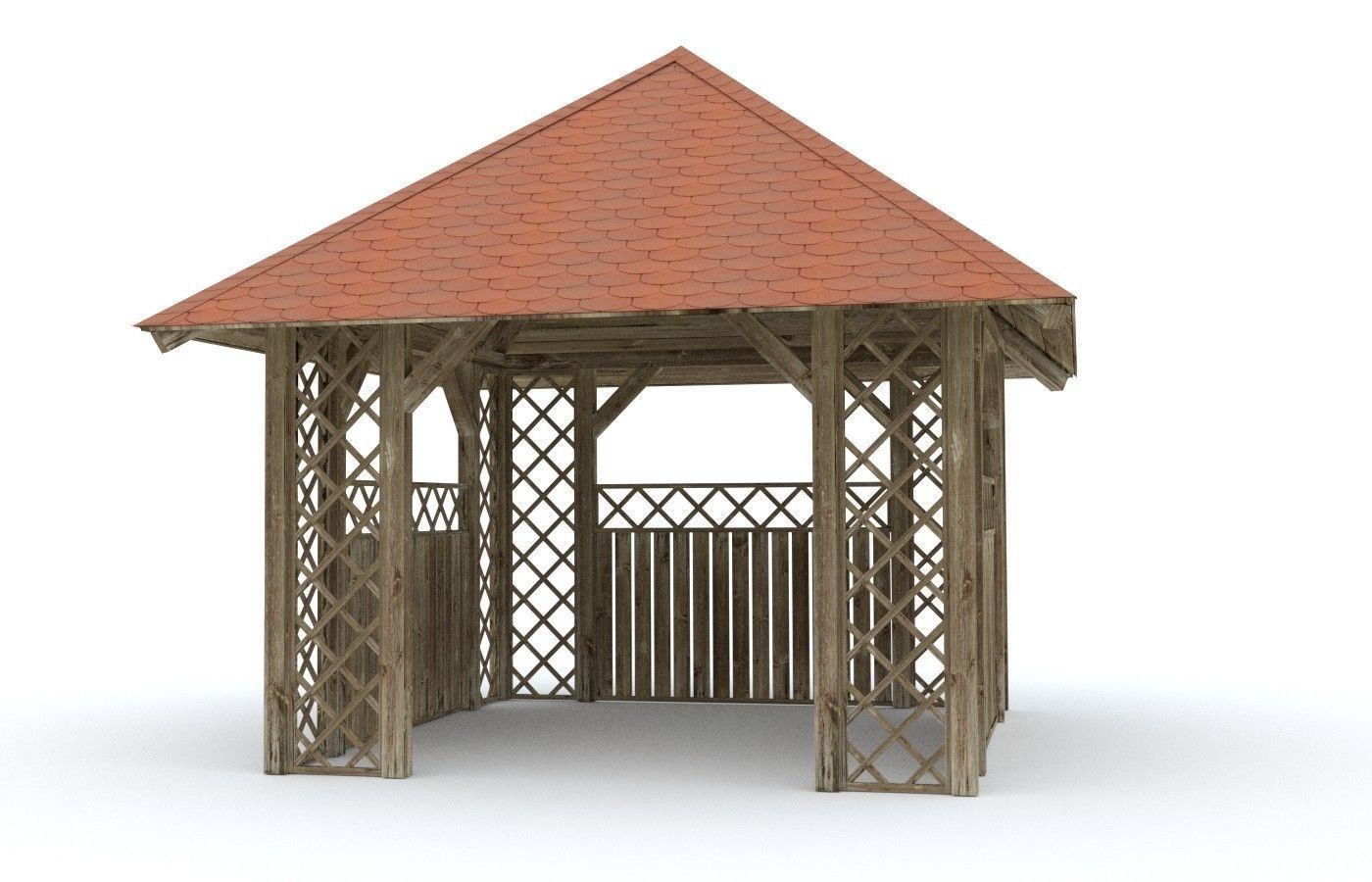 Wooden Garden Pergola Gazebo Arbor 3D model_2