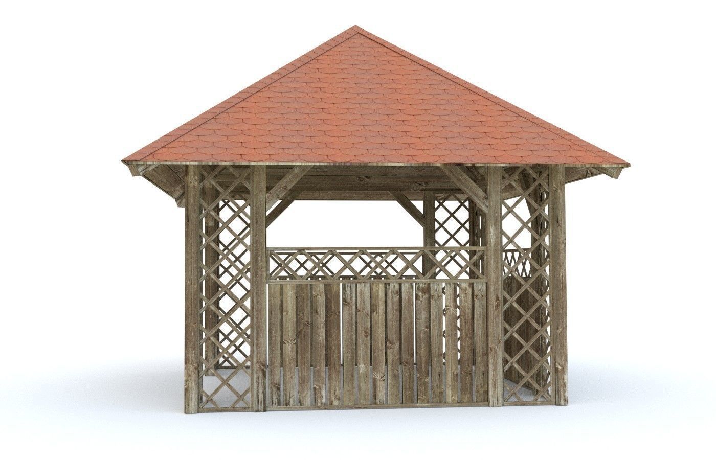 Wooden Garden Pergola Gazebo Arbor 3D model_4