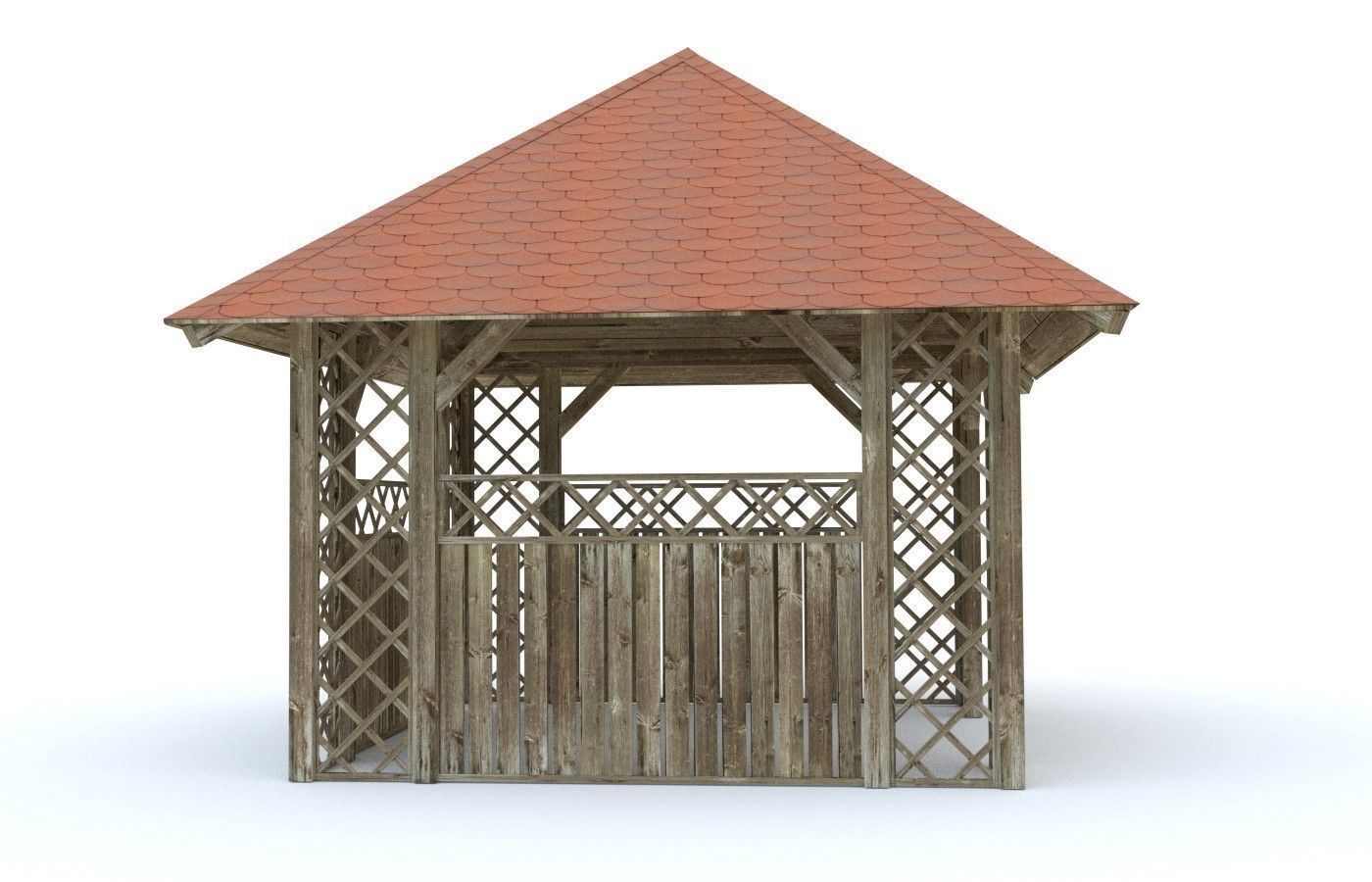 Wooden Garden Pergola Gazebo Arbor 3D model_8