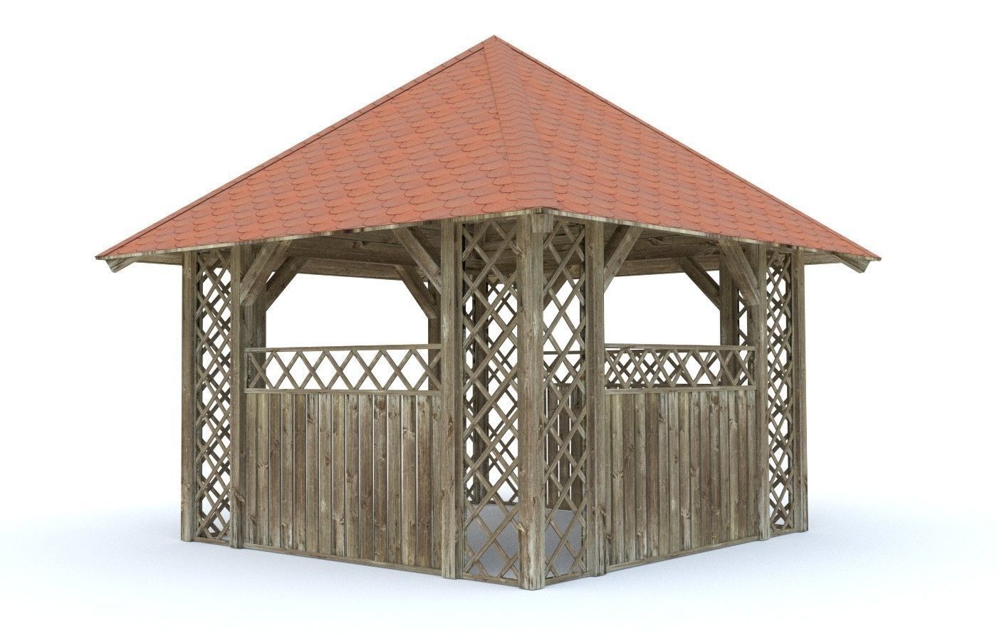Wooden Garden Pergola Gazebo Arbor 3D model_5