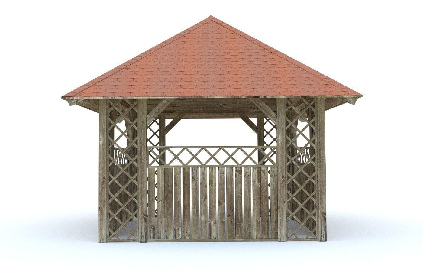Wooden Garden Pergola Gazebo Arbor 3D model_6