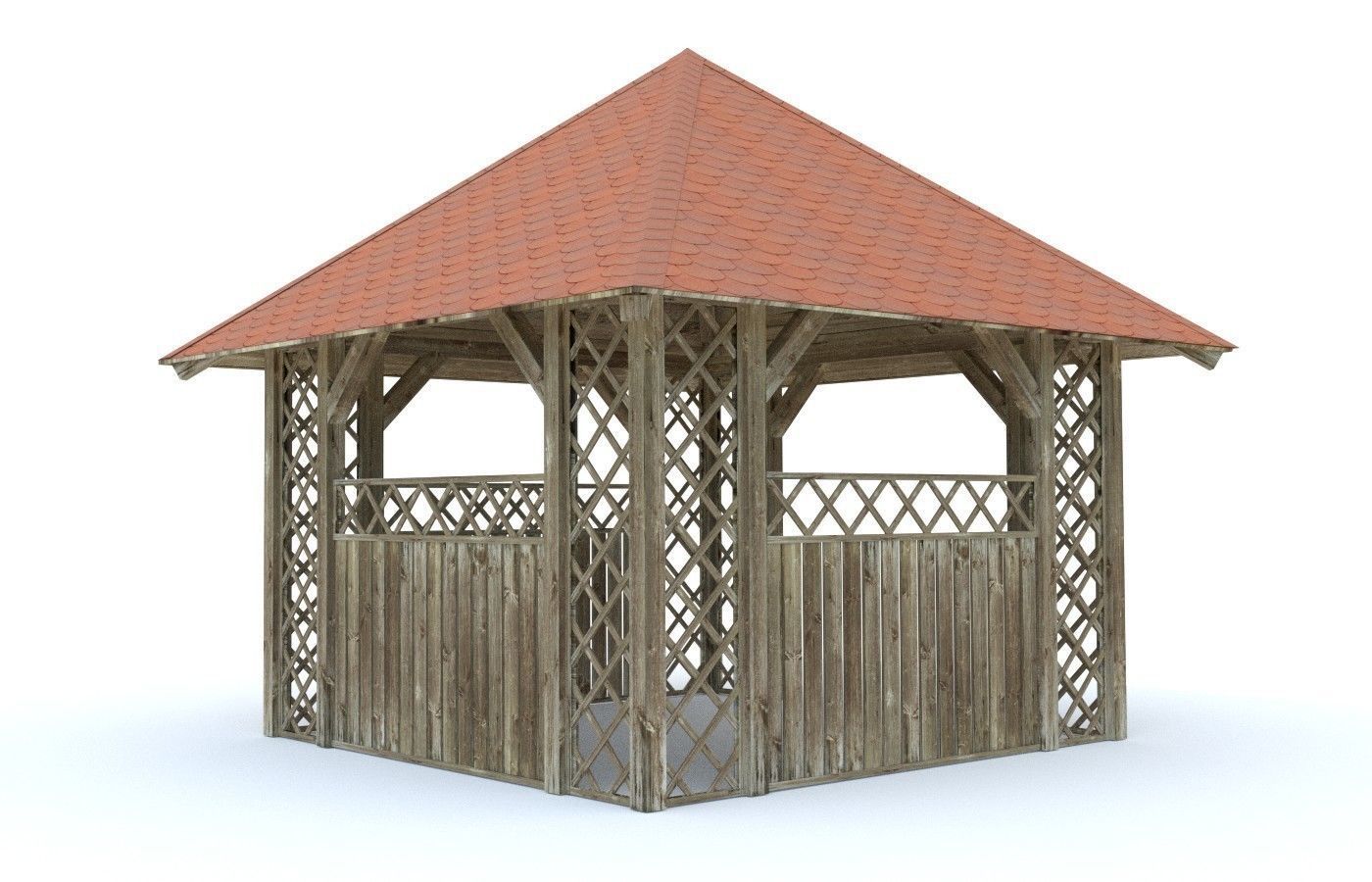 Wooden Garden Pergola Gazebo Arbor 3D model_7