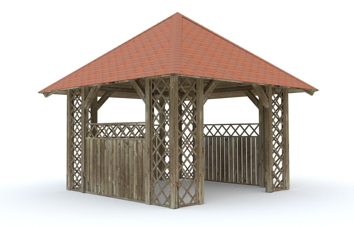 Wooden Garden Pergola Gazebo Arbor 3D model_9