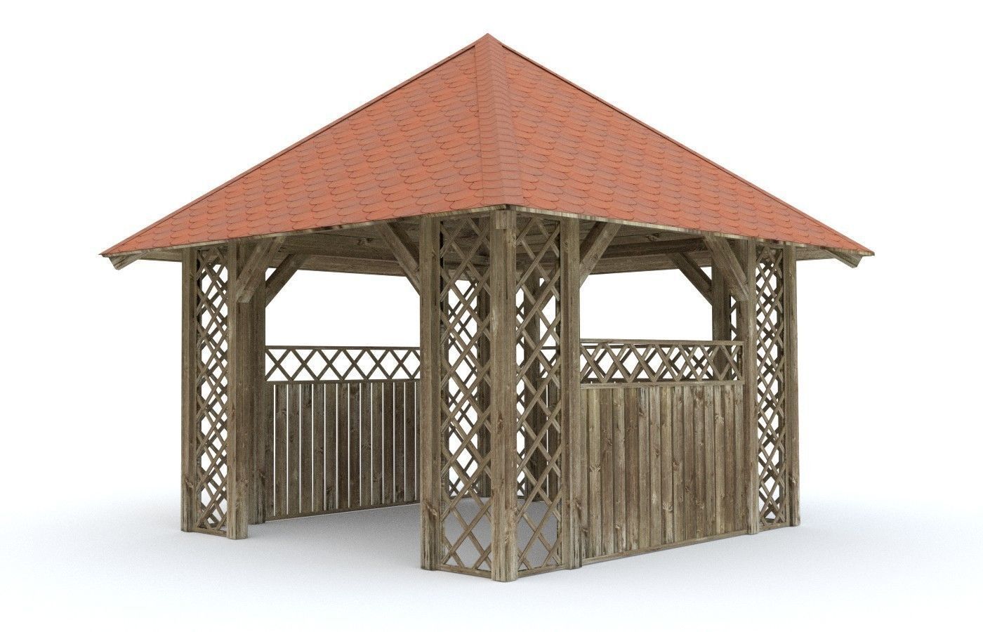Wooden Garden Pergola Gazebo Arbor 3D model_3