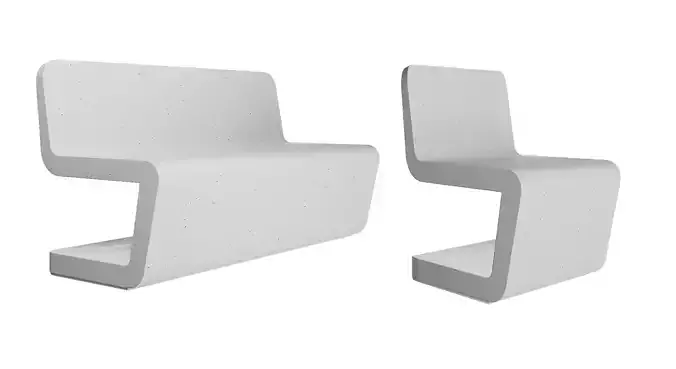 Concrete bench and chair FLOW  3D model