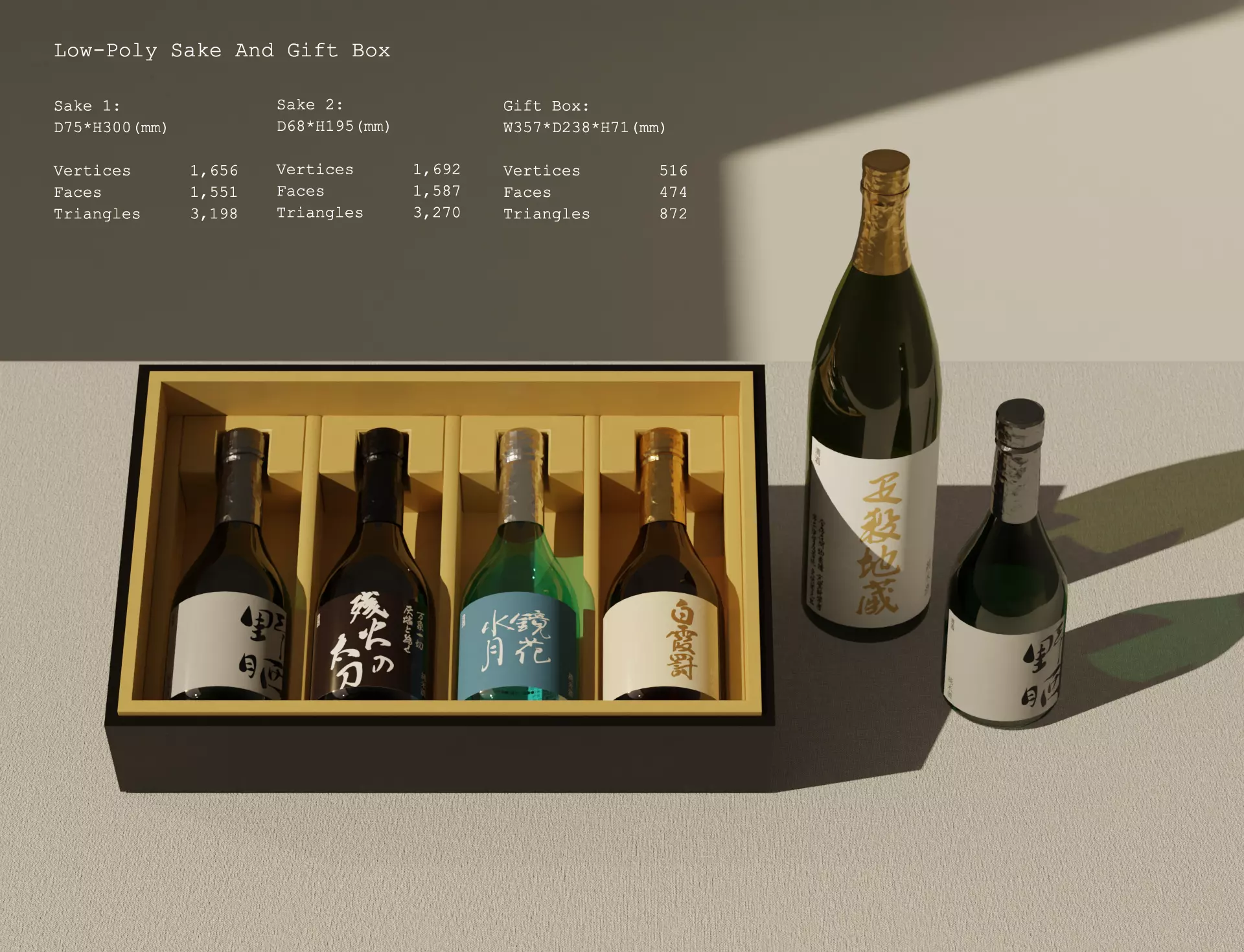 Low-Poly Sake And Gift Box Low-poly 3D model_0