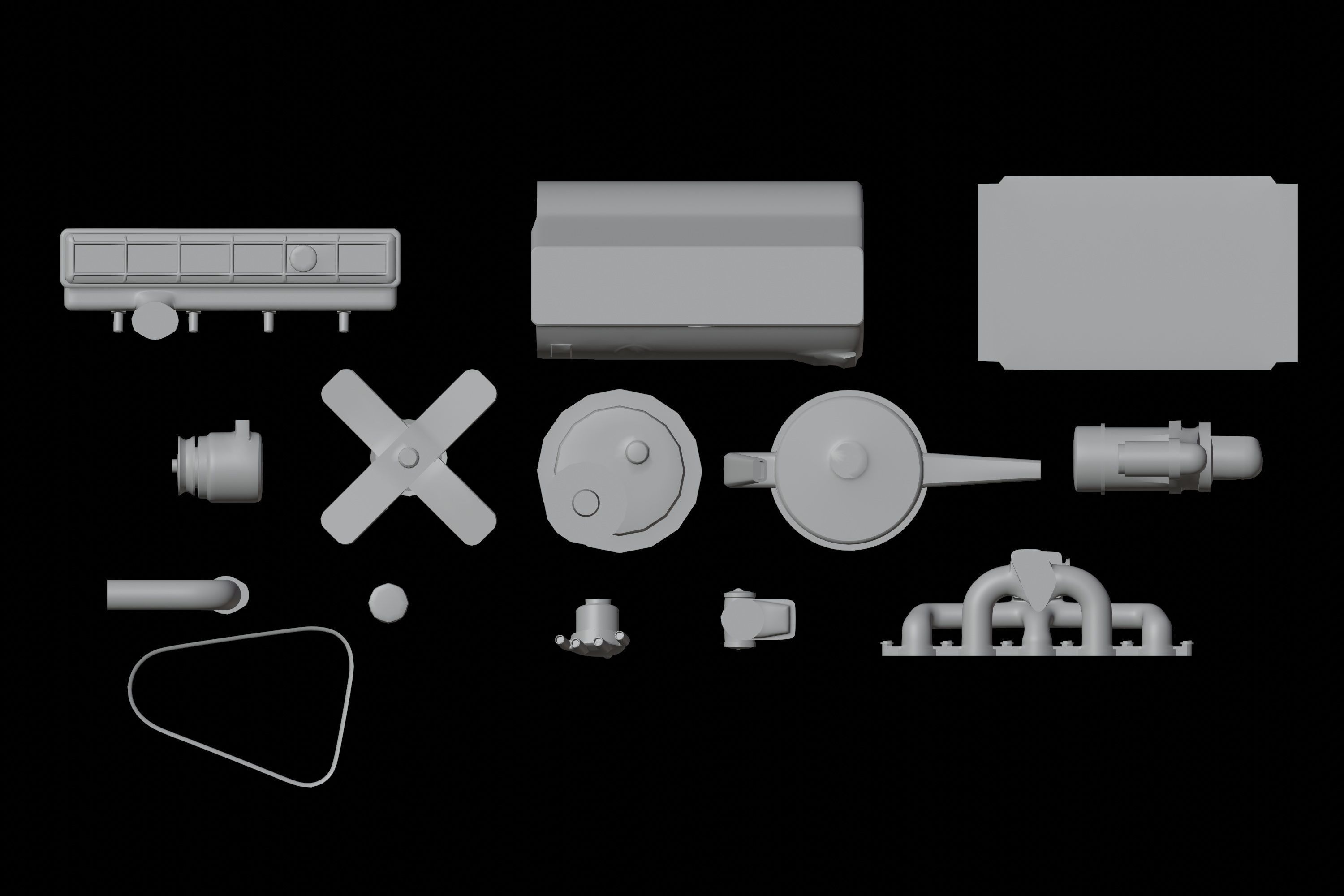 Old straight engine inline engine - parts - print ready 3D print model_8