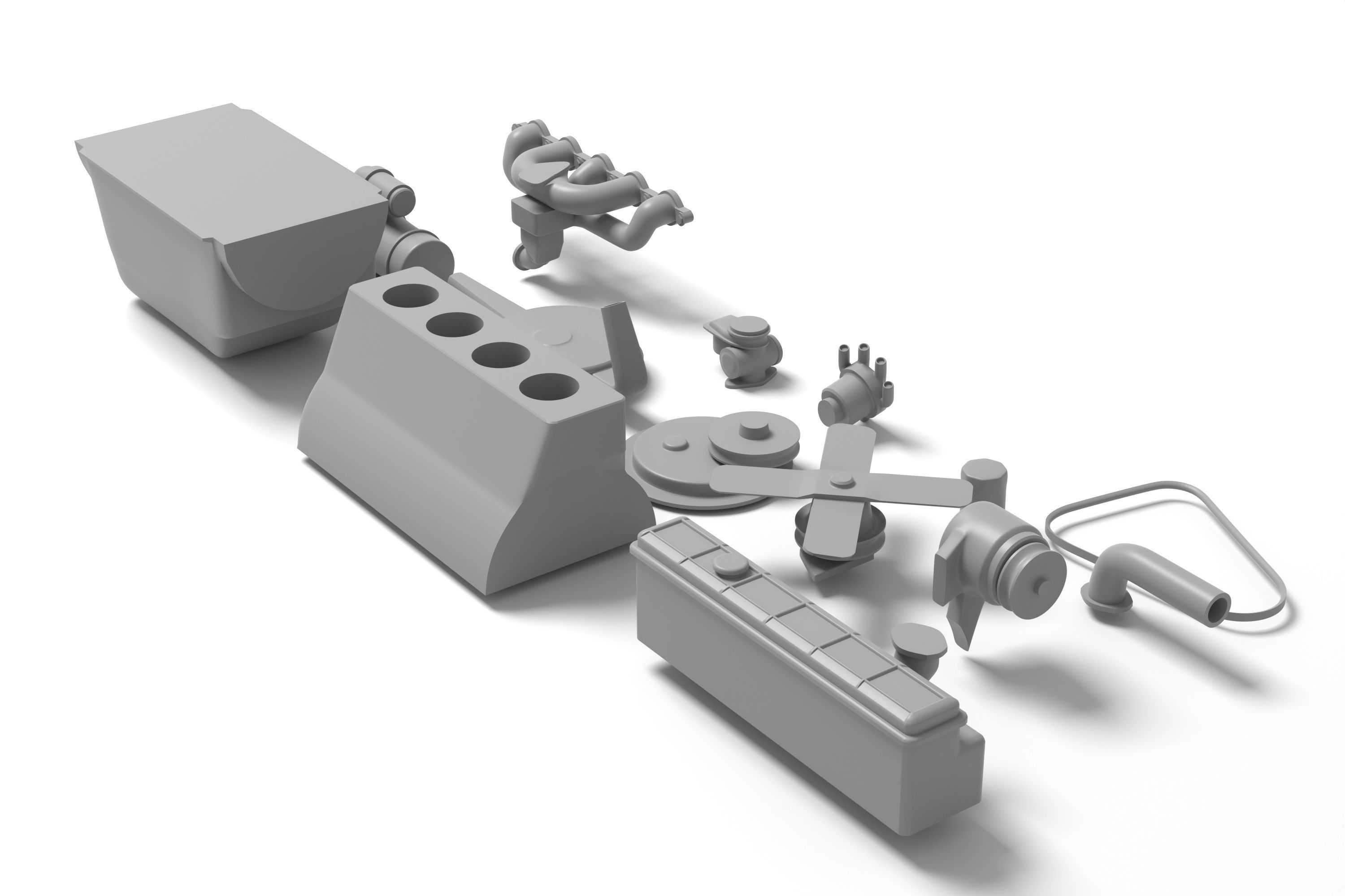 Old straight engine inline engine - parts - print ready 3D print model_2