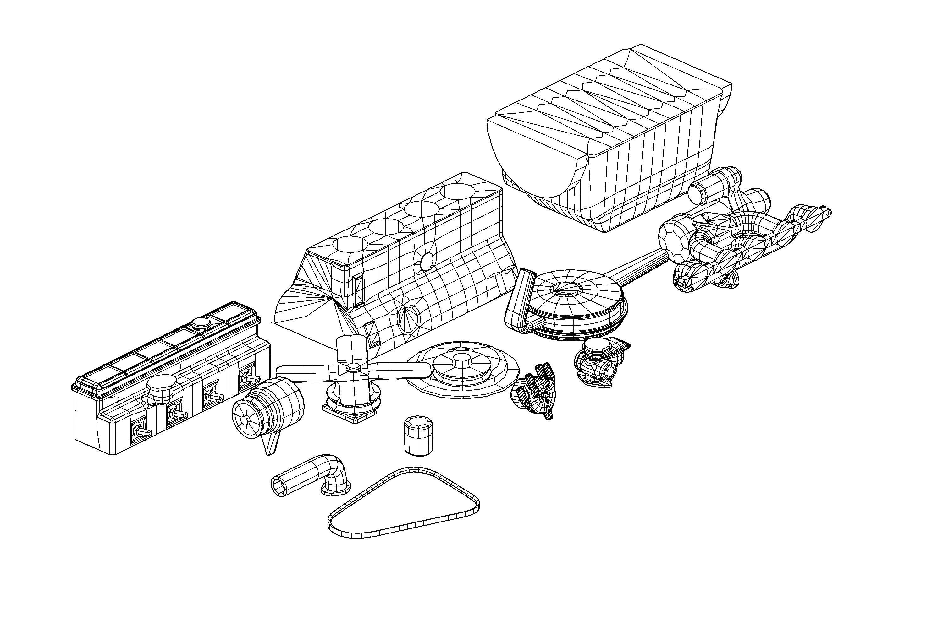 Old straight engine inline engine - parts - print ready 3D print model_11