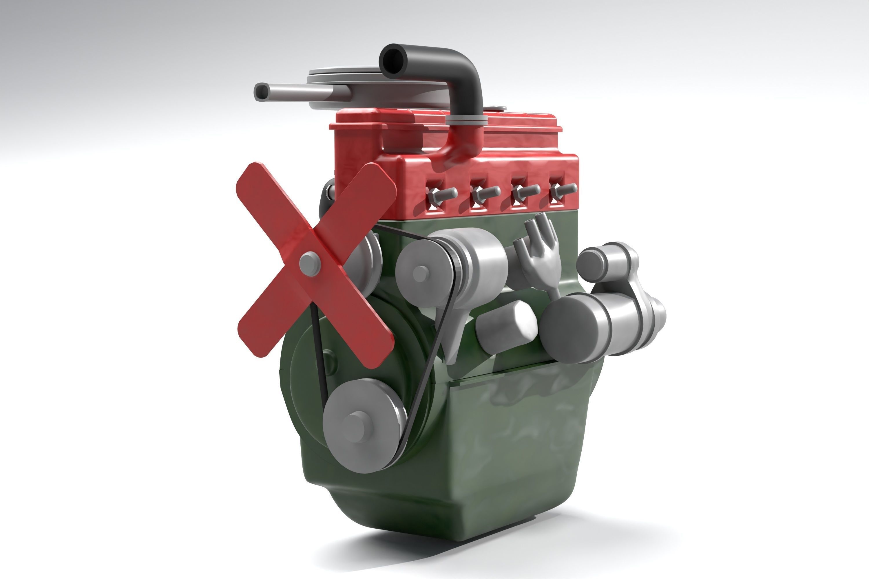 Old straight engine inline engine - parts - print ready 3D print model_3