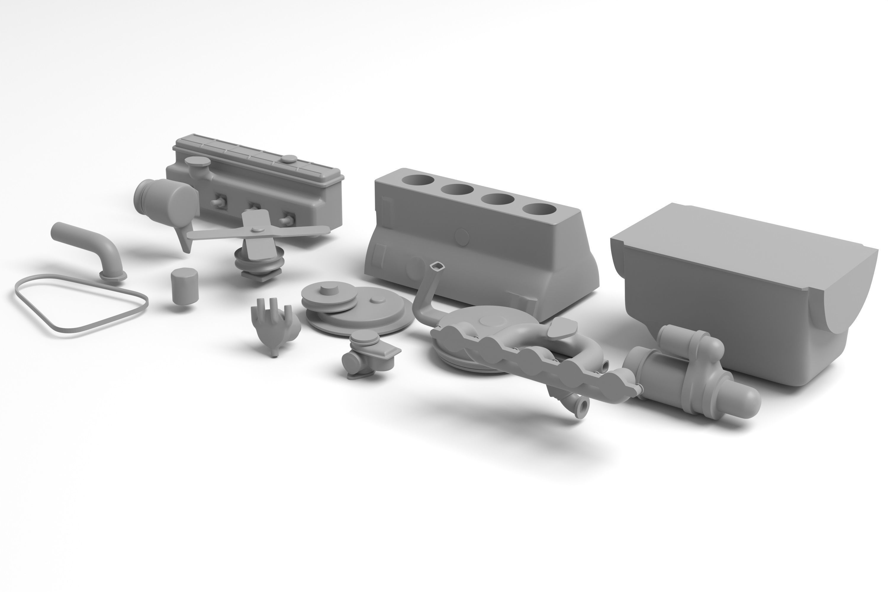 Old straight engine inline engine - parts - print ready 3D print model_4