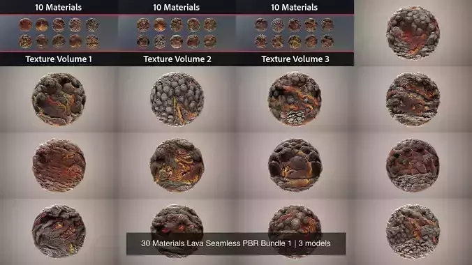 30 Materials Lava Seamless PBR Bundle 1