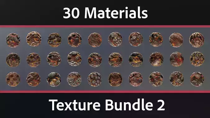 30 Materials Lava Seamless PBR Bundle 2 Texture