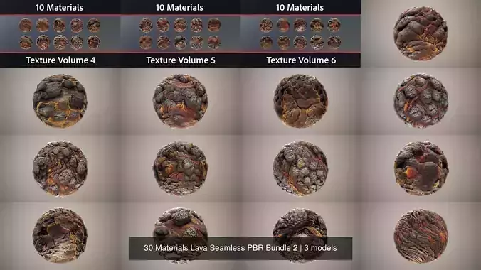 30 Materials Lava Seamless PBR Bundle 2