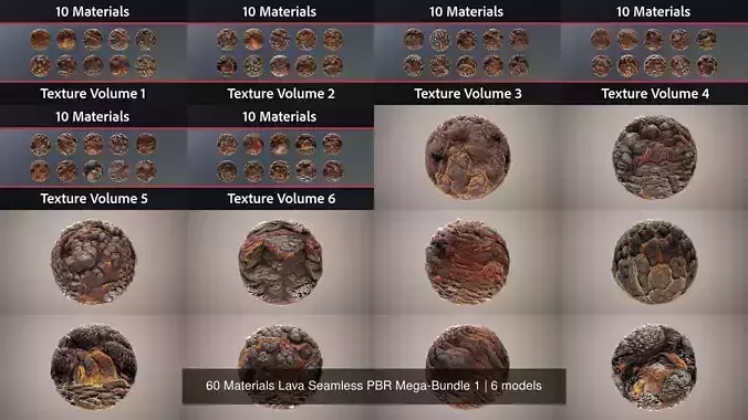 60 Materials Lava Seamless PBR Mega-Bundle 1 Texture