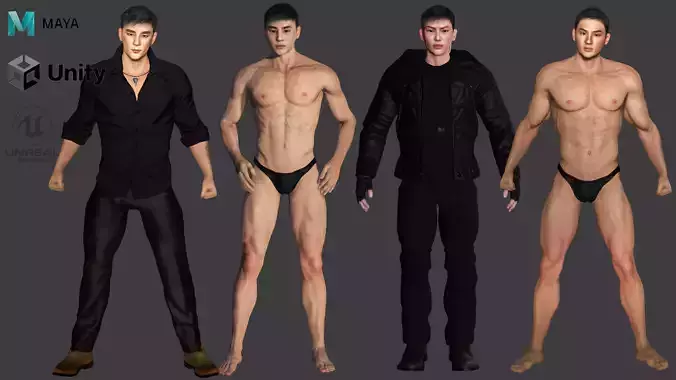 AAA 3D REALISTIC ASIAN MALE CHARACTER PACK 01- 4 Models 3D Model Collection