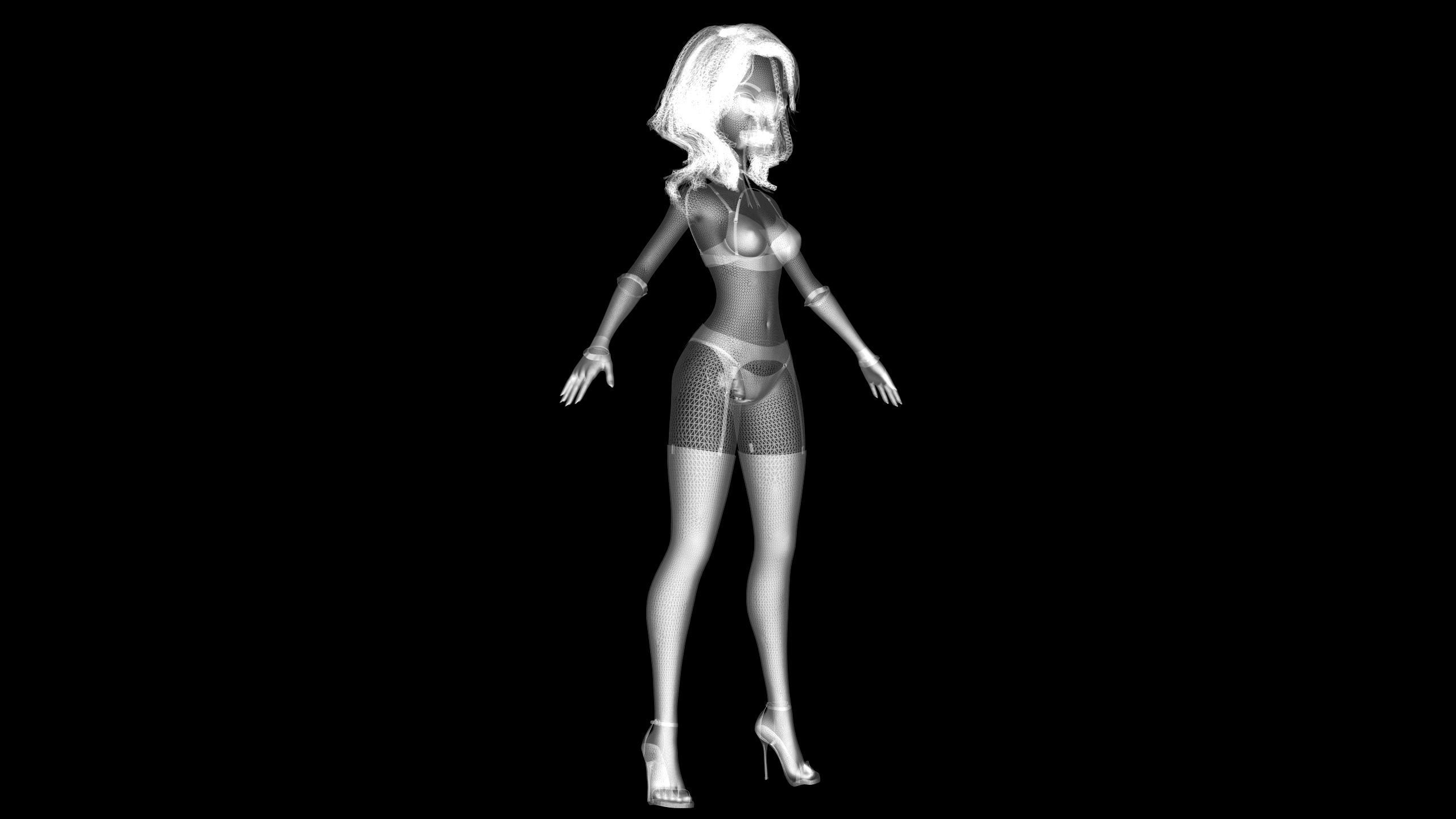 Cartoon Lingerie Model Low-poly 3D model_1