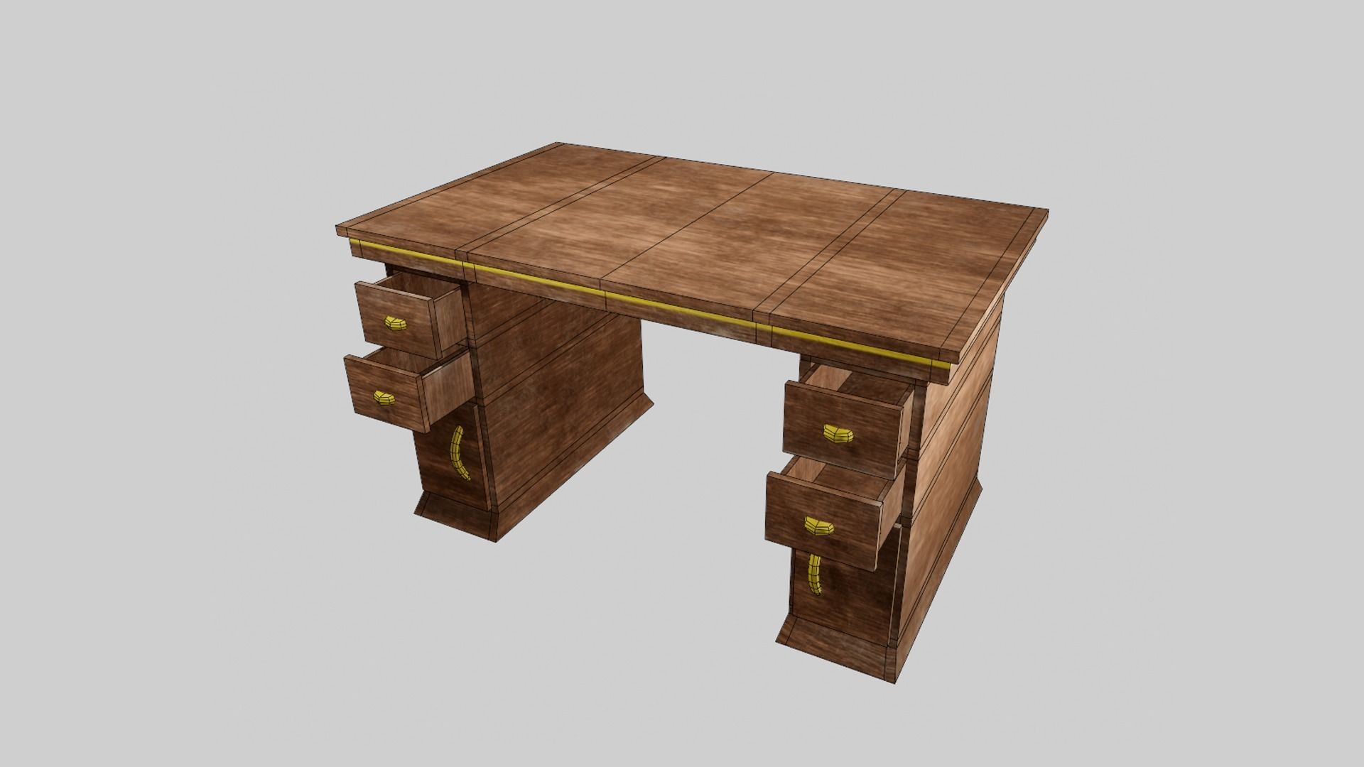 Lowpoli old desk Low-poly 3D model_2