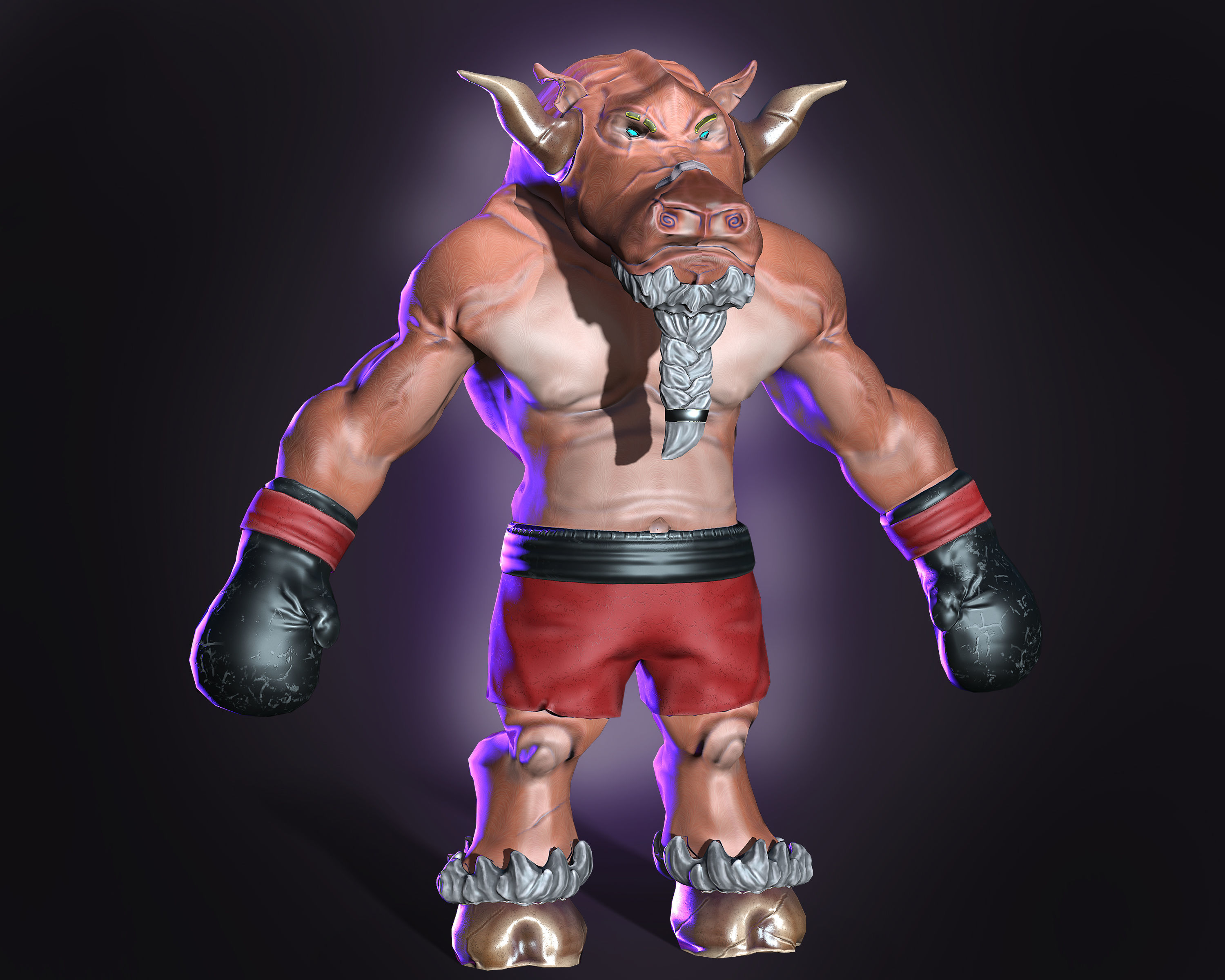 Boxer bull in boxing gloves Low-poly 3D model_2