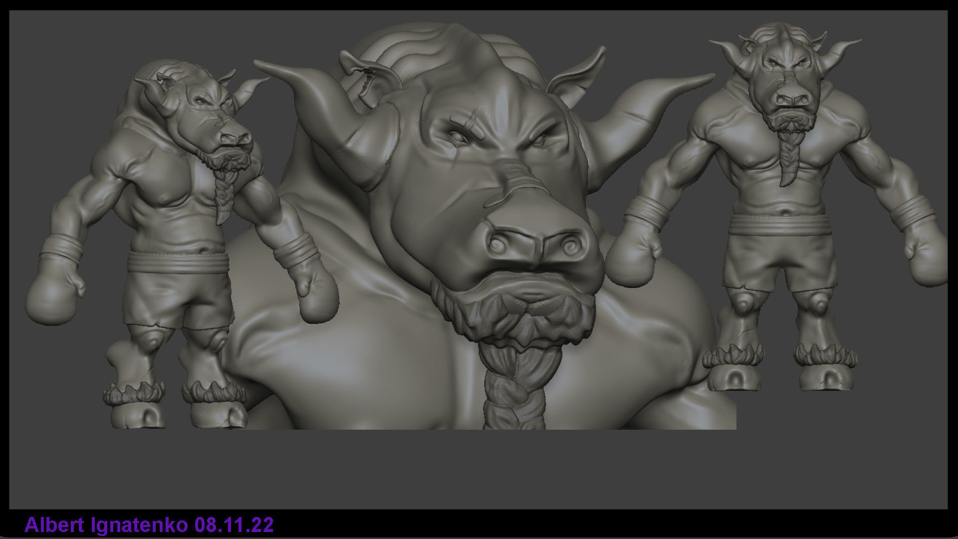 Boxer bull in boxing gloves Low-poly 3D model_3