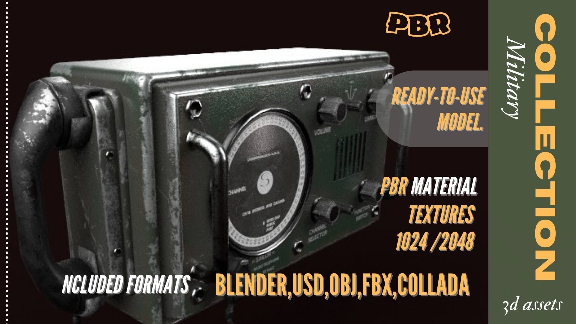 Military Sailor VHF-RT 144 B  1970 Low-poly 3D model Low-poly 3D model_4