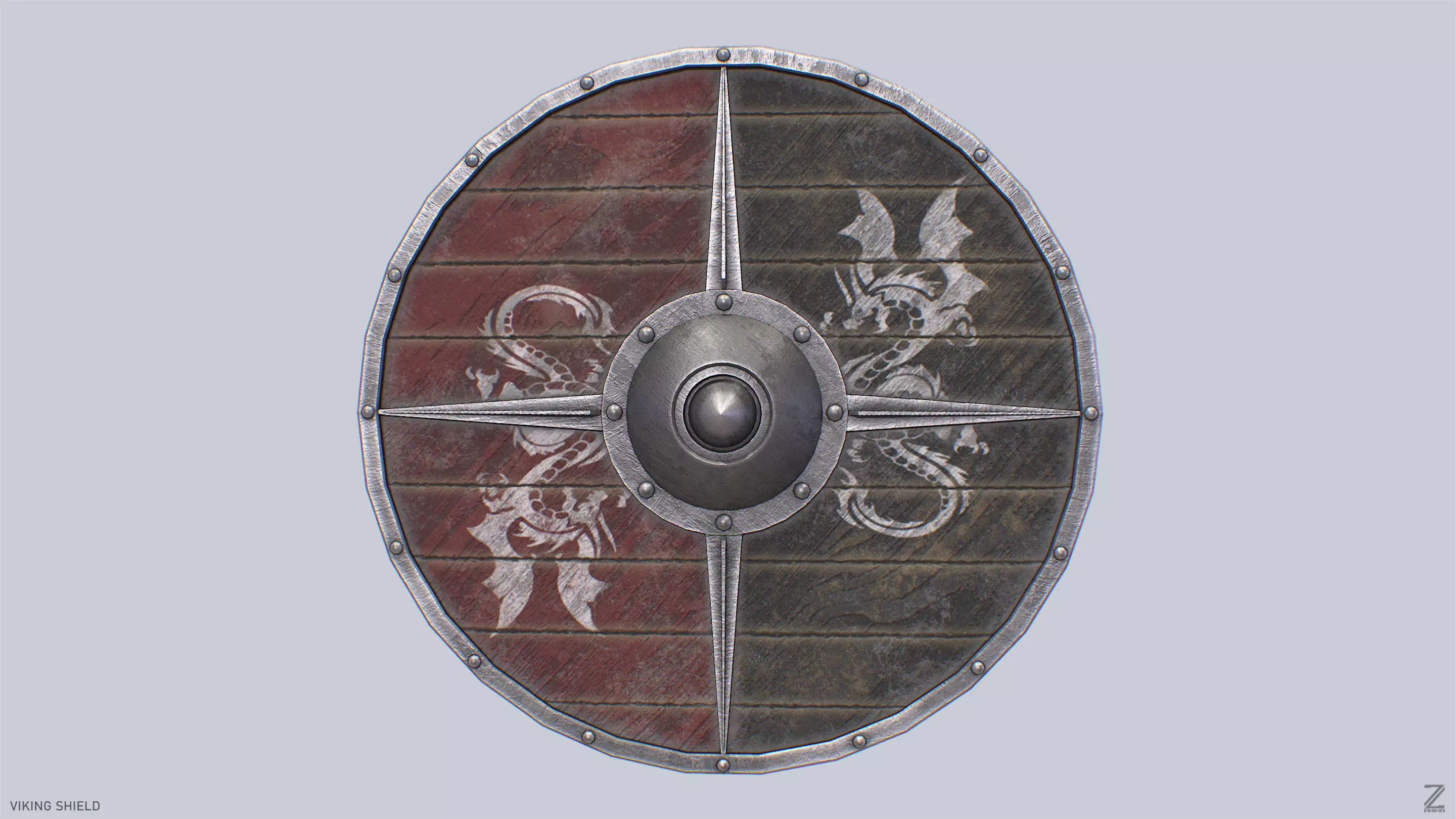Viking shield Low-poly 3D model_0