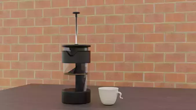 Simple French Press with Coffee Cups - Low-Poly - 3D Model Low-poly 3D model