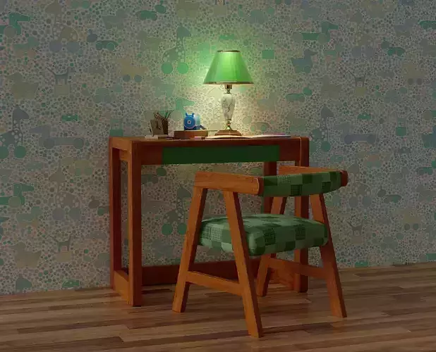 Childrens table with drawing supplies 3D model