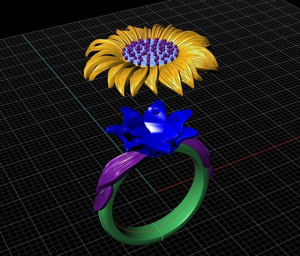 sunflower ring bend 3D print model_3