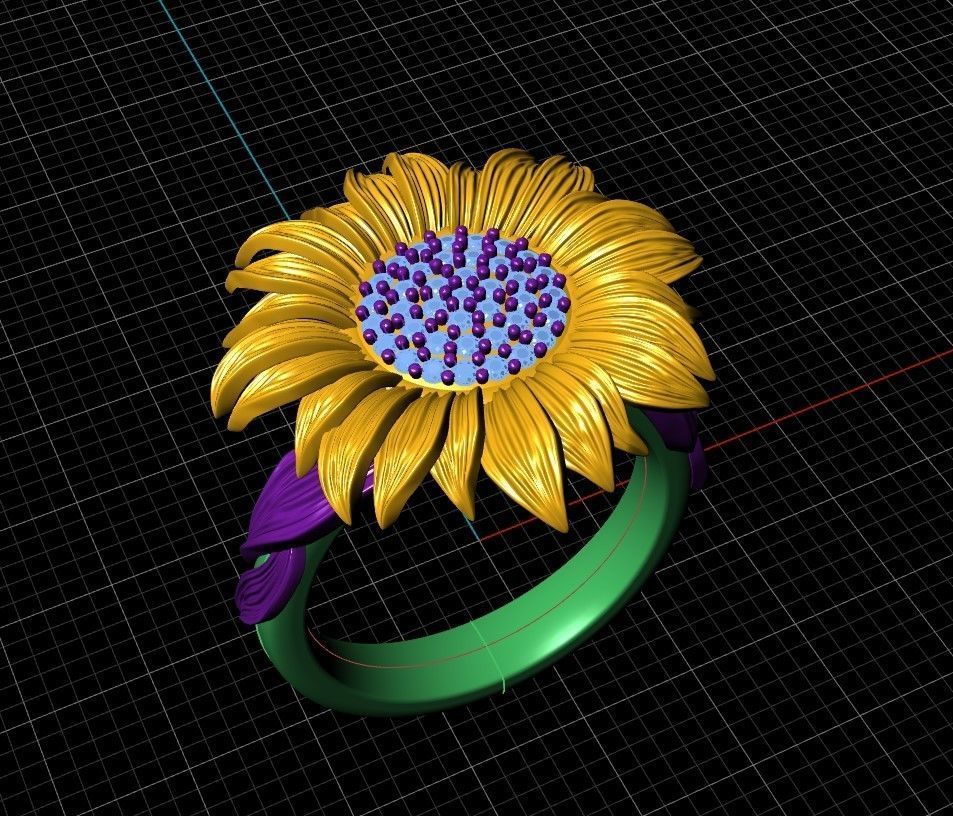 sunflower ring bend 3D print model_4