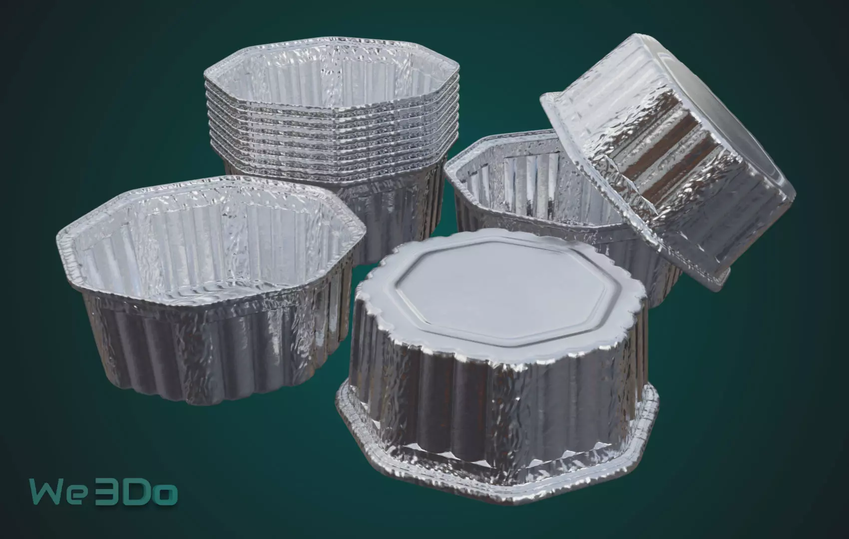 Rounded Aluminum Foil Tray Low-poly 3D model_0