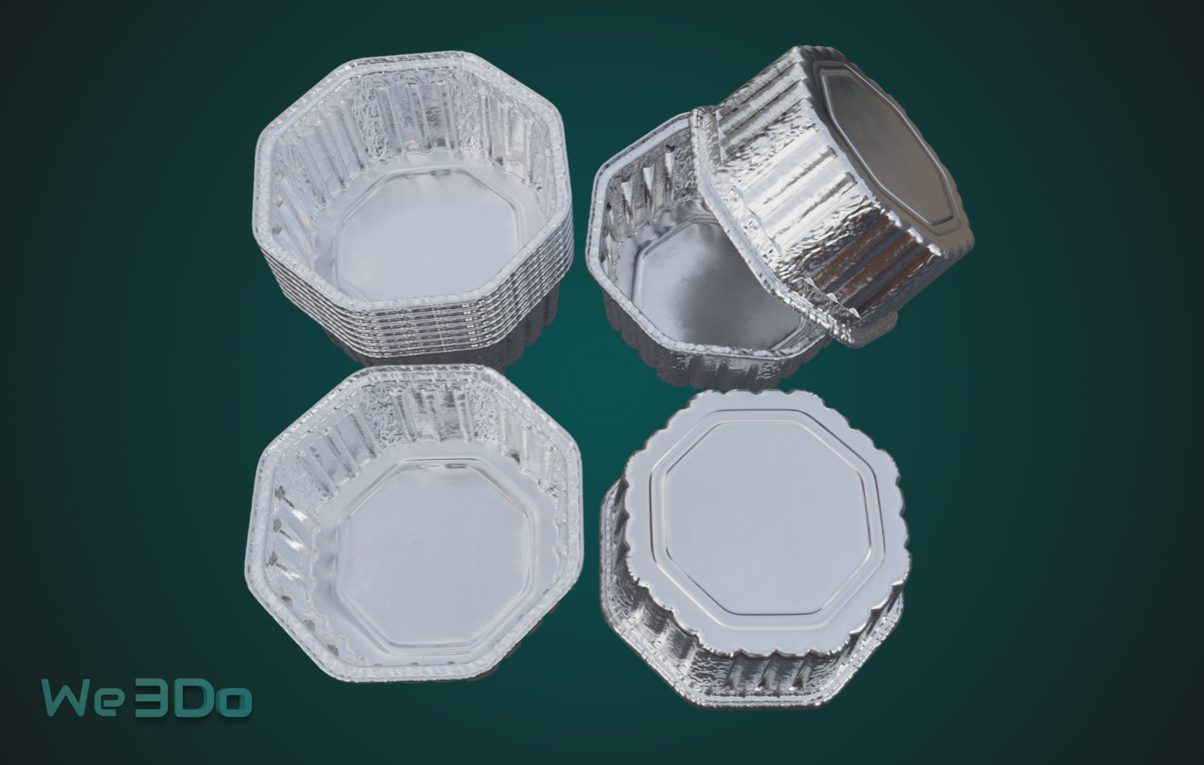 Rounded Aluminum Foil Tray Low-poly 3D model_4