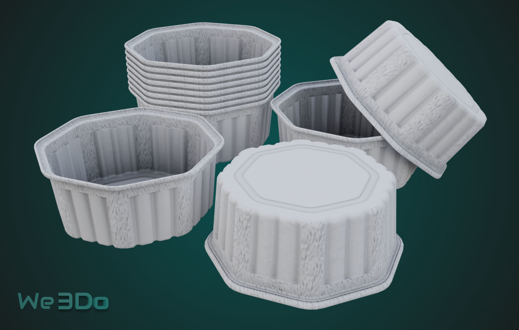 Rounded Aluminum Foil Tray Low-poly 3D model_8